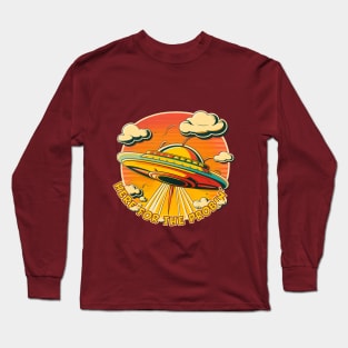 Retro Flying Saucer "Here for the Probin'" Design Long Sleeve T-Shirt